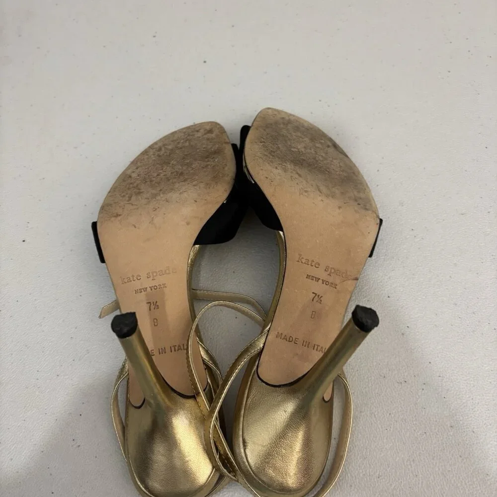 Kate Spade Black And Gold Heels Ankle Strap Women 7.5 Made In Italy